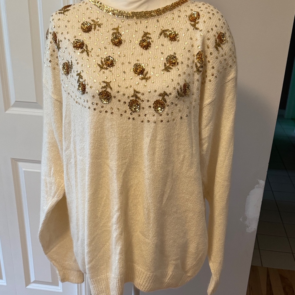 Cream Sweater with Gold Embellishments
